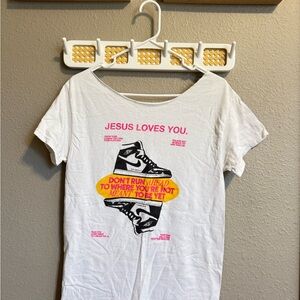 Jesus Loves You Oversized Off the Shoulder Tee